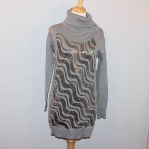New OB2-12 L Gray Long Length Sweater With Sequins Wool Blend NWT